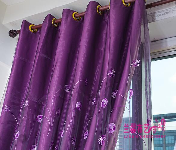 欧式紫色遮光布窗帘绣花窗纱帘卧室客厅成品定制田园