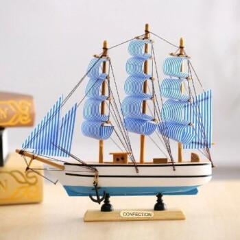 帆船模型摆件一帆风顺海洋系列地中海北欧风客厅玄关风水24cm蓝白色24