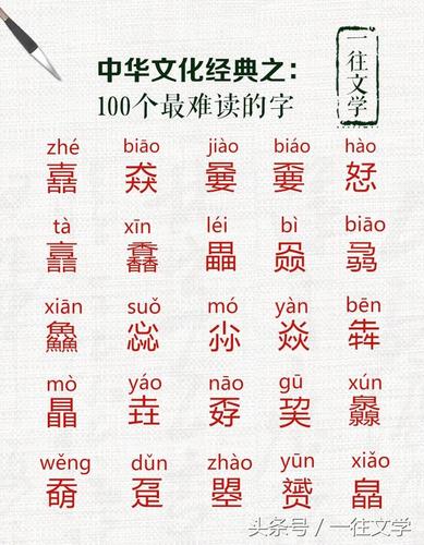 今天,一往文学把我们平常不怎么用的100个最难度的中国汉字进行了收录