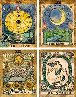 4 件套塔罗牌旗挂毯 - 小塔罗牌欧洲神秘中世纪挂毯,太阳,月亮,星星座
