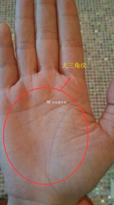 属于吉利的线纹,分外在手的中心若是有大的三角纹,是非常好的手相