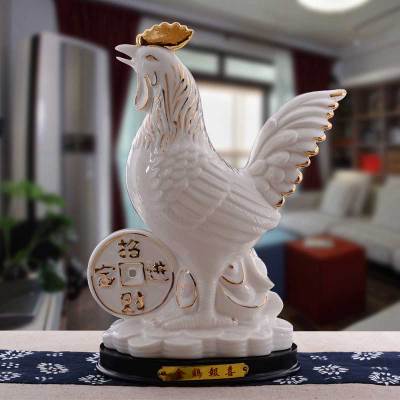 陶瓷十二生肖公鸡摆件家居工艺品白瓷鸡招财风水摆设家居饰品包邮