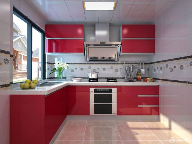 家庭厨房室内红色橱柜装修效果图片大全