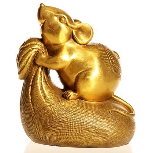 开运纯铜黄金袋老鼠风水摆件铜财运鼠十二生肖鼠招财旺财家居饰品