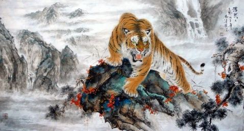 画中上山虎和下山虎的寓意分别是什么?
