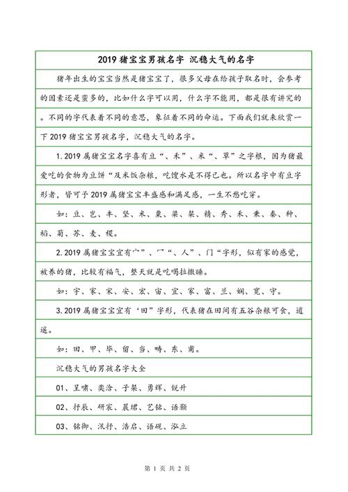 2019猪宝宝男孩名字沉稳大气的名字