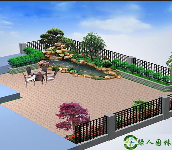 私家庭院假山鱼池设计效果图_绿人园林景观