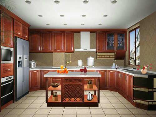 开放式厨房实木中式整体橱柜装修图 5款简易橱柜厨房碗柜风水布局图片