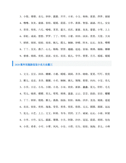2020鼠年双胞胎宝宝小名大全.doc 2页