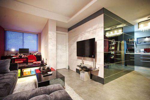 一居现代时尚30平小户型家庭客厅沙发茶几地毯装修效果图