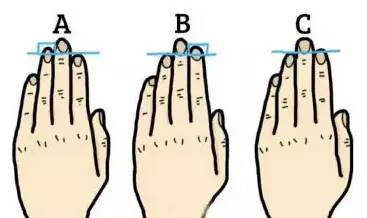 b:你的食指比无名指长. c:你的无名指和食指一样长.