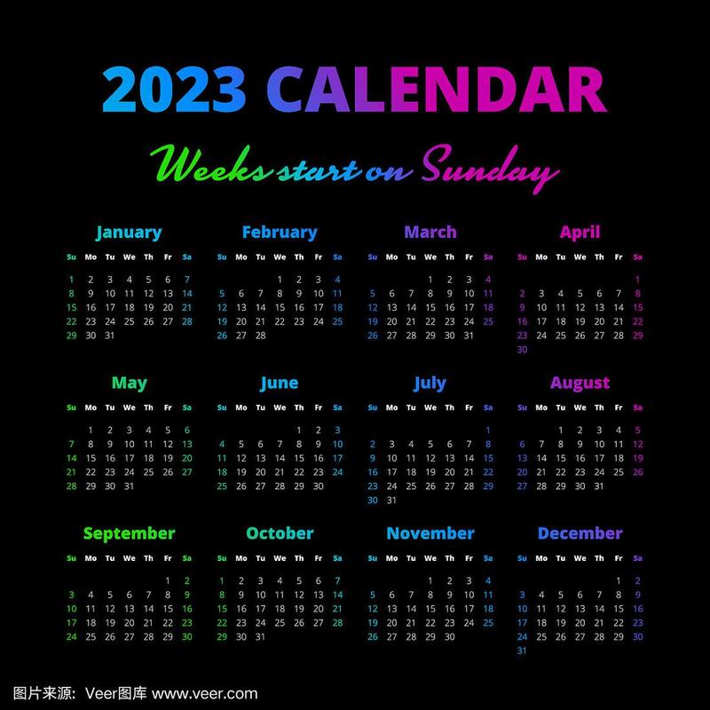 2023年,开端,日历,星期,星期日