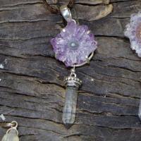 紫水晶能量塔罗占卜女巫冥想瑜伽灵性消磁净化白水晶项坠