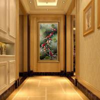 油画玄关装饰画九鱼图竖版现代客厅壁画中式风水走廊挂画手绘定制